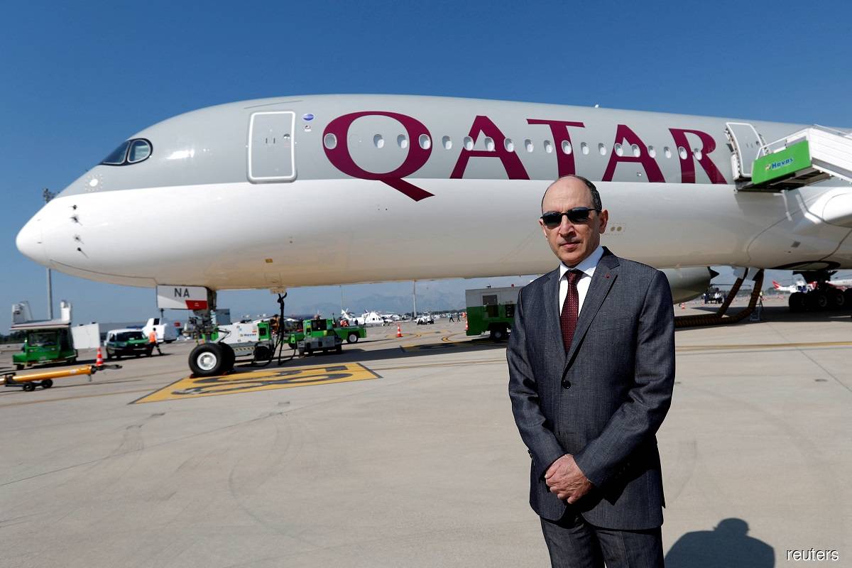 Qatar Airways chief executive officer Akbar al-Baker poses in front of an Airbus A350-1000 at the Eurasia Airshow in the Mediterranean resort city of Antalya April 25, 2018. (Reuters pic)